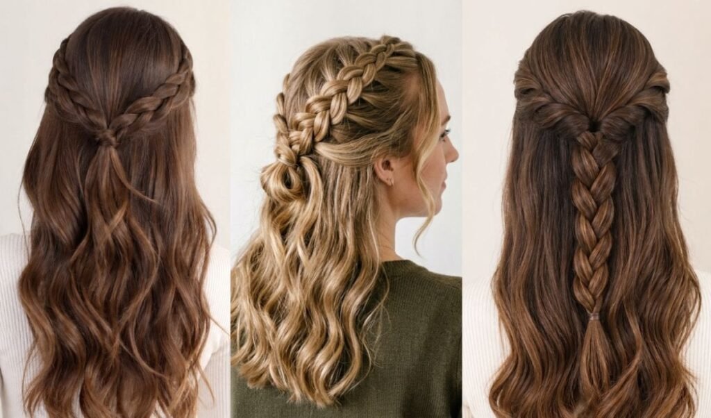 quick five minute half up half down braid hairstyle for janmashtami quick five minute half up half down braid hairstyle for janmashtami