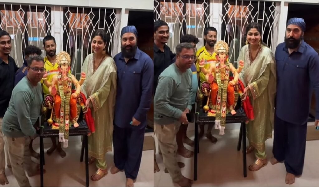पिछले साल के ब्रेक के बाद Shilpa Shetty के घर पधारे Bappa, Raj Kundra संग किया स्वागत