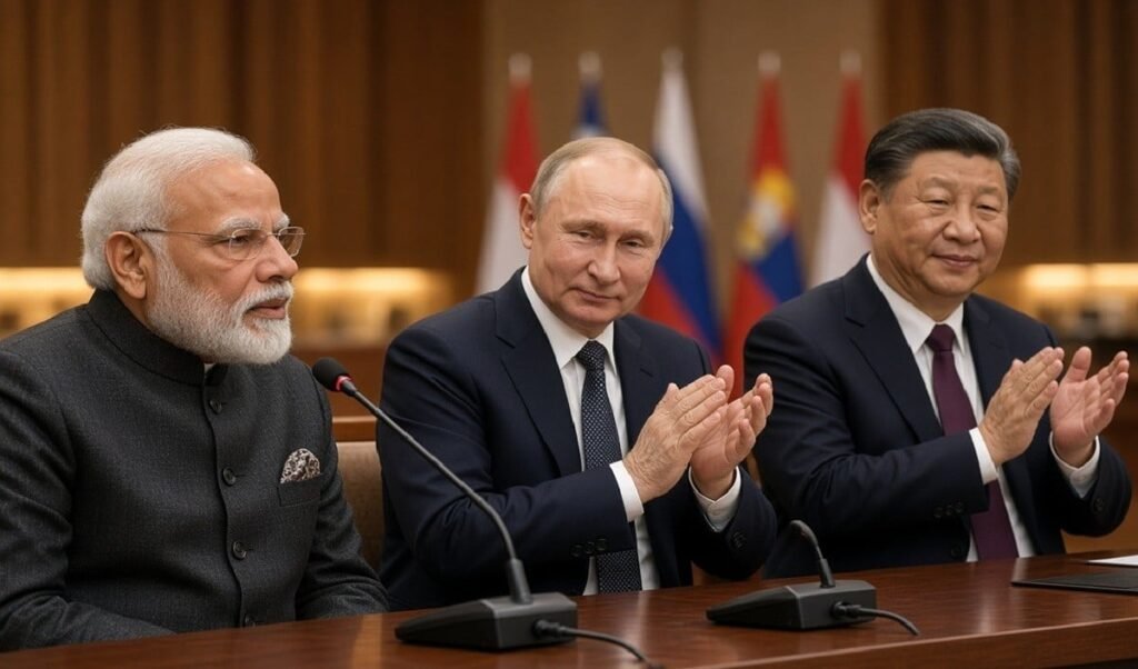 भाषण  के आखिर में मोदी ने जो बोला, सुनकर ताली बजाने लगे जिनपिंग-पुतिन