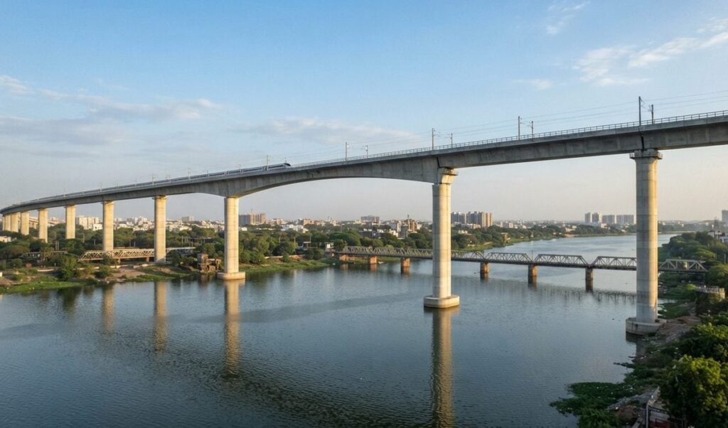 Bullet Train Project: साबरमती नदी पर 12 मंजिला इमारत जितना ऊंचा पुल बनकर तैयार