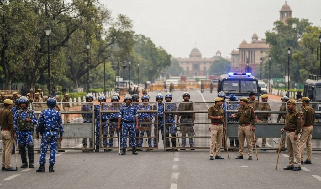 INDIA bloc के Jantar Mantar प्रदर्शन से पहले New Delhi में पुलिस और RAF तैनात