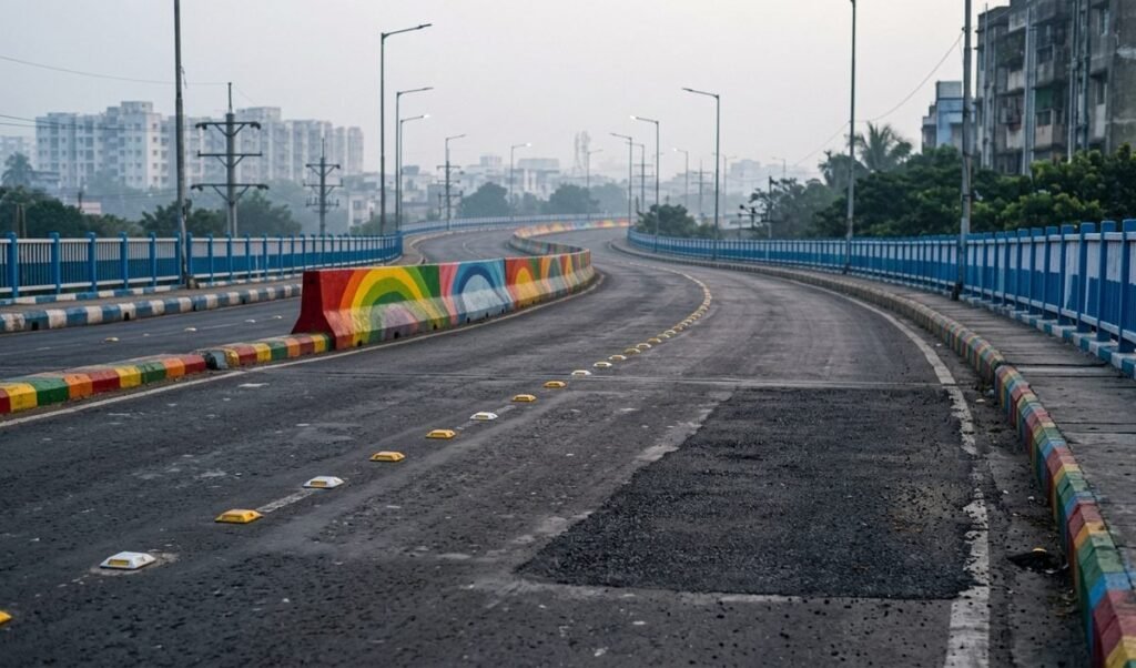 Kolkata में बाइक फिसलने के बाद रंगे फ्लाईओवरों पर लगाए गए road markers