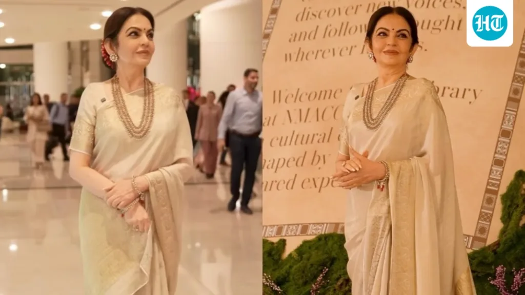 Nita Ambani’s silk saree and diamond jewels steal the show in new NMACC video of her inviting visitors to The Library Nita Ambani’s silk saree and diamond jewels steal the show in new NMACC video of her inviting visitors to The Library
