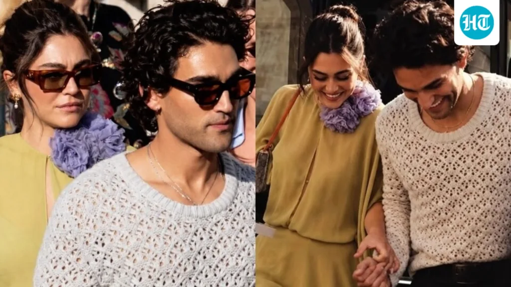 Off-Campus stars Mika Abdalla and Josh Heuston arrive at the Valentino Paris Fashion Week show holding hands and serving style
