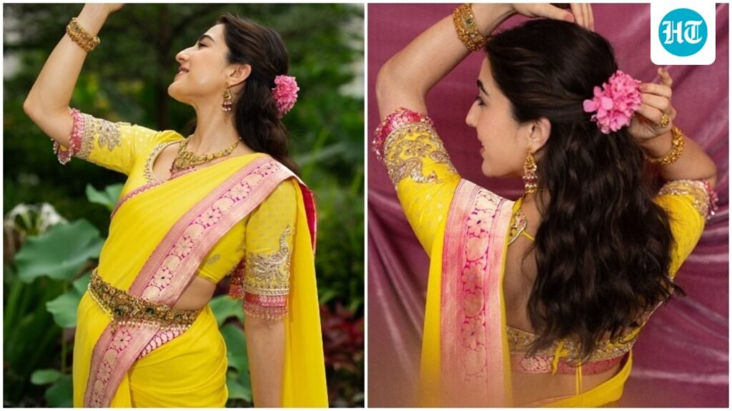 Sara Ali Khan adds soft romanticism to traditional Indian wear with her silk saree look for Navratri celebrations Sara Ali Khan adds soft romanticism to traditional Indian wear with her silk saree look for Navratri celebrations