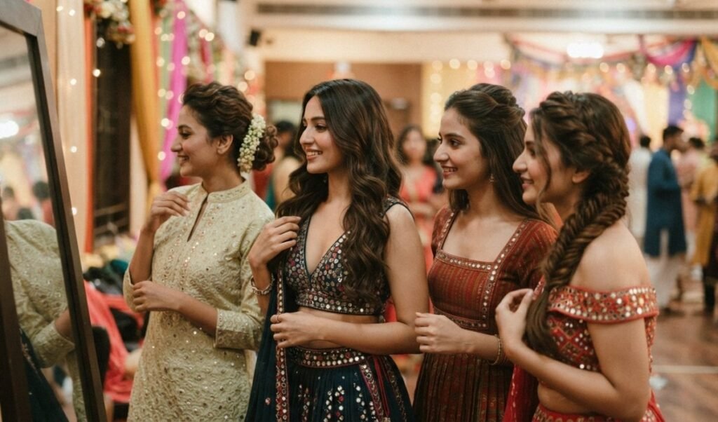 V-Neck से लेकर Off-Shoulder तक, गरबा ड्रेसेस की नेकलाइन के अनुसार अपनाएं ये Hairstyle V-Neck से लेकर Off-Shoulder तक, गरबा ड्रेसेस की नेकलाइन के अनुसार अपनाएं ये Hairstyle