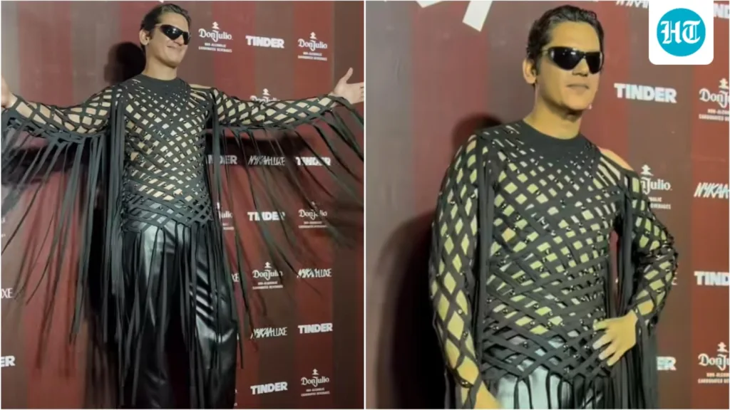 Vijay Varma ditches classic suits for gothic red carpet look in fringe top and metallic pants for event in Mumbai. Watch