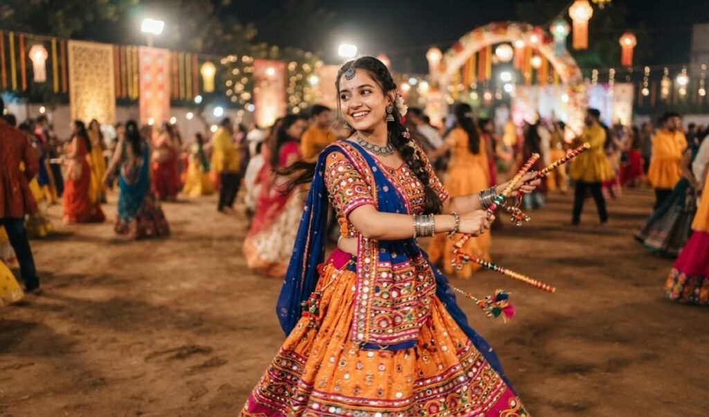 chaniya choli and bandhani lehenga options for garba night