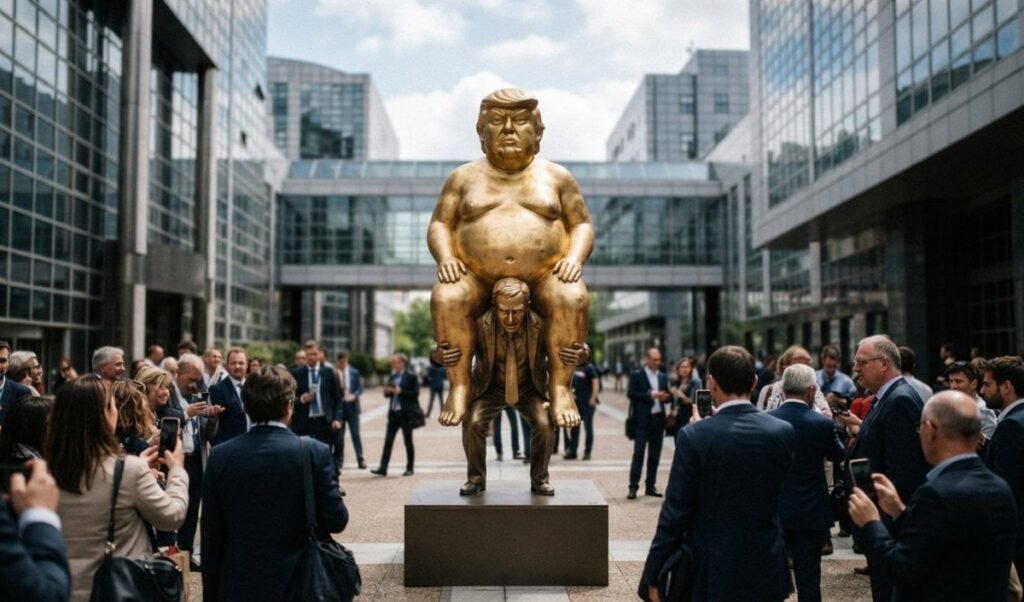 european parliament faces controversy over naked golden statue of donald trump european parliament faces controversy over naked golden statue of donald trump