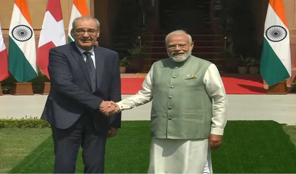 pm narendra modi meets swiss president guy parmelin at hyderabad house