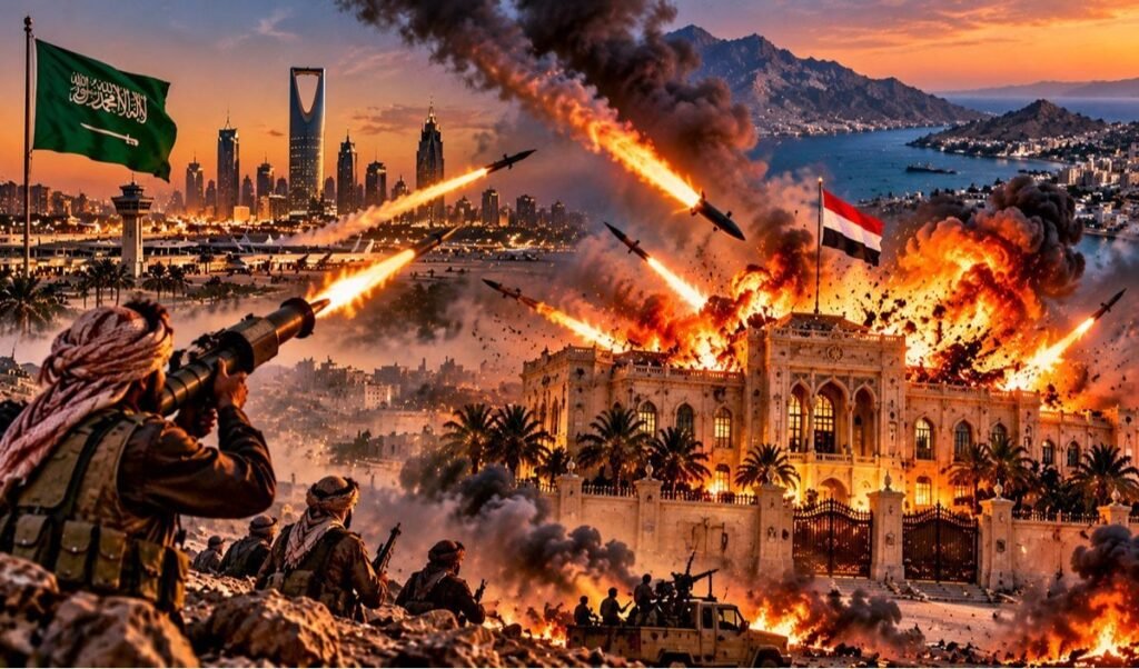 world yemen houthi missile attack aden palace